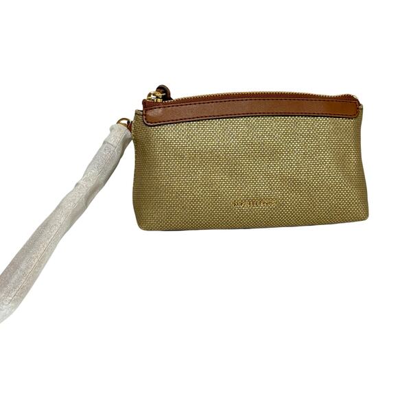 Michael Kors Talia wristlet purse wallet pale gold zipper pouch NEW canvas - Picture 1 of 10